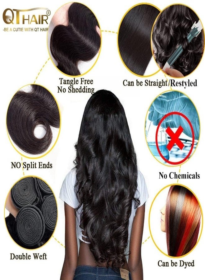 كيو تي هير حزم شعر برازيلي مموج من QTHAIR 18A مع قطعة إغلاق (12 + 14 + 10 بوصة) حزم شعر برازيلي طبيعي بكر مموج مع قطعة إغلاق دانتيل 4x4 - Image 3